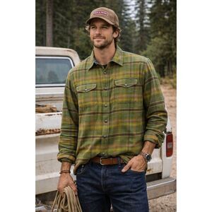 IRON & RESIN Green Flannel Plaid Button Up Shirt Top  Mens Size XL